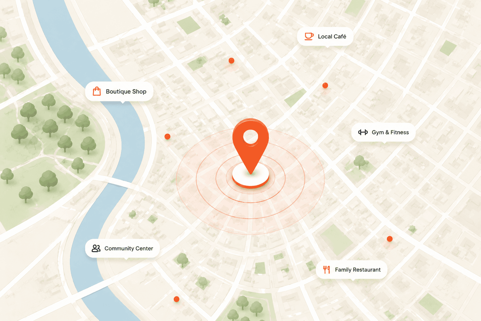 Neighborhood map showing local businesses around your location